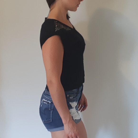 EUC Cropped Sheer Sweater with Paillettes - Picture 3 of 6